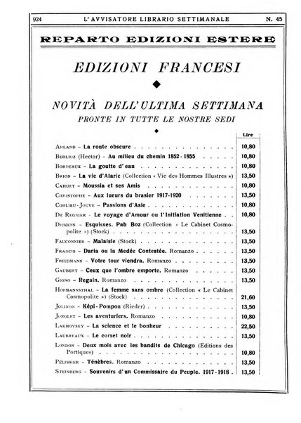 L'avvisatore librario settimanale bollettino bibliografico