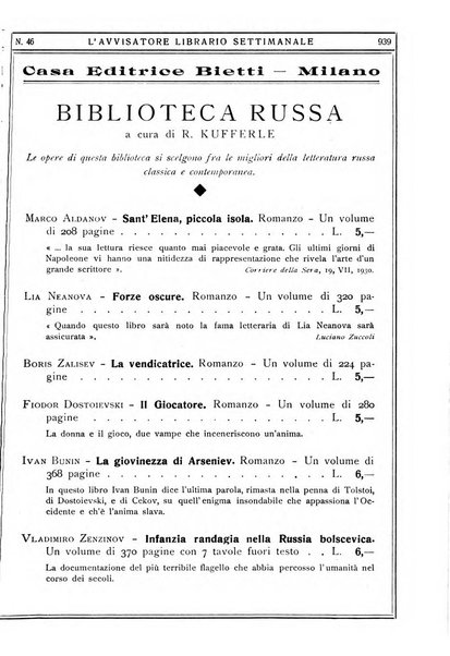 L'avvisatore librario settimanale bollettino bibliografico