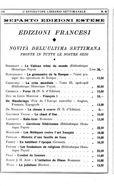 L'avvisatore librario settimanale bollettino bibliografico