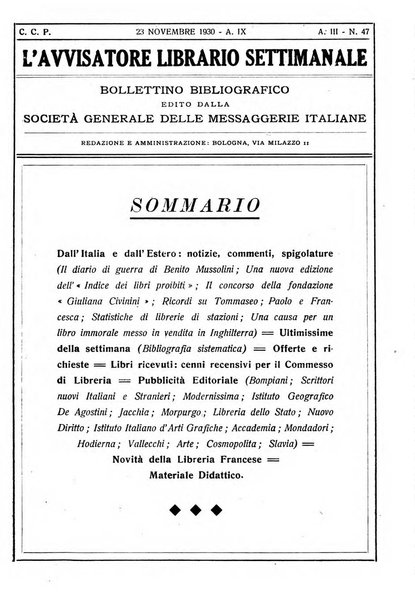 L'avvisatore librario settimanale bollettino bibliografico