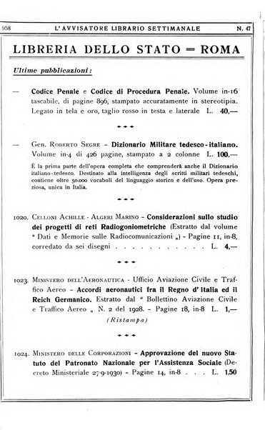 L'avvisatore librario settimanale bollettino bibliografico