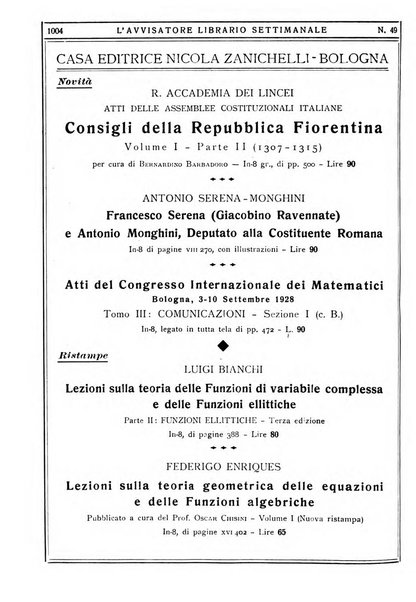 L'avvisatore librario settimanale bollettino bibliografico