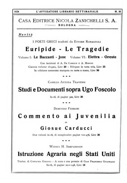 L'avvisatore librario settimanale bollettino bibliografico