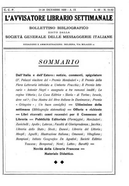 L'avvisatore librario settimanale bollettino bibliografico