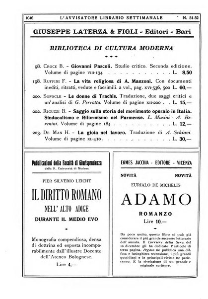 L'avvisatore librario settimanale bollettino bibliografico