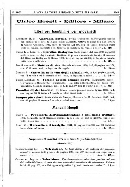 L'avvisatore librario settimanale bollettino bibliografico