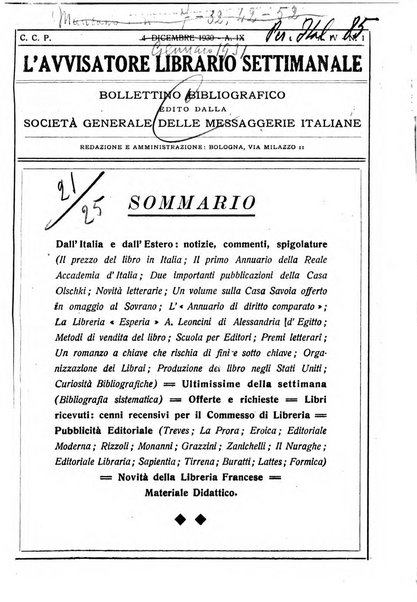 L'avvisatore librario settimanale bollettino bibliografico