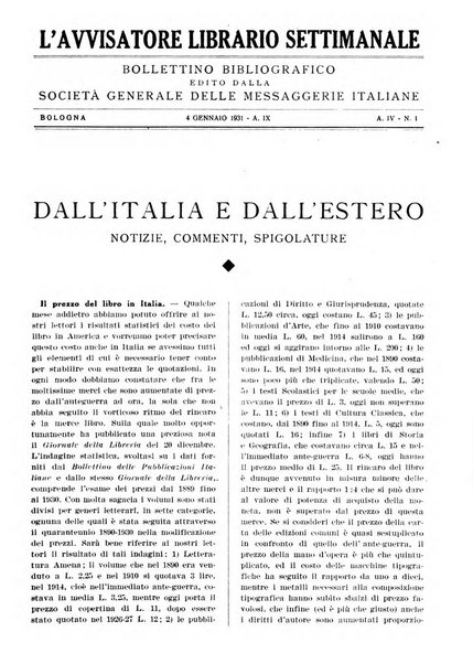 L'avvisatore librario settimanale bollettino bibliografico