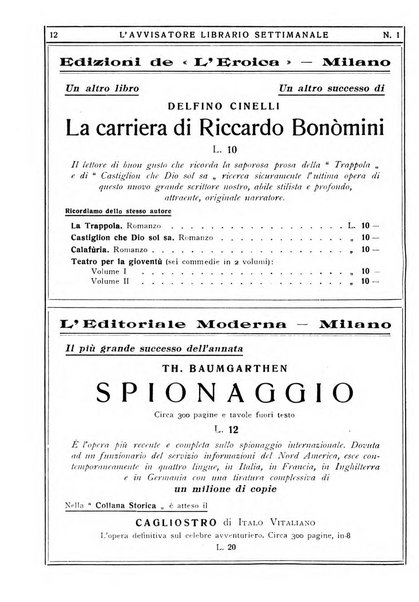 L'avvisatore librario settimanale bollettino bibliografico