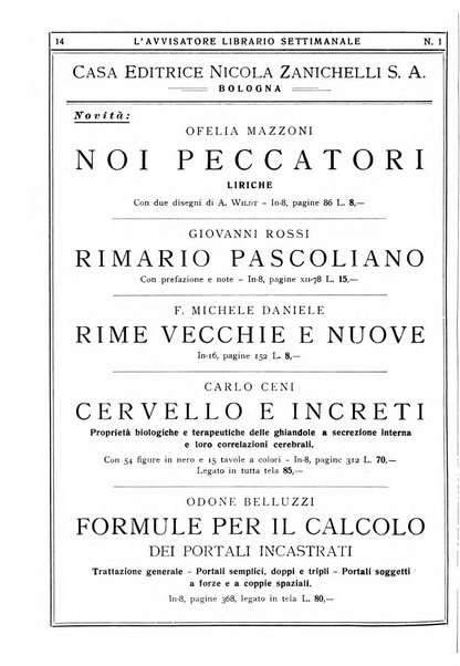 L'avvisatore librario settimanale bollettino bibliografico