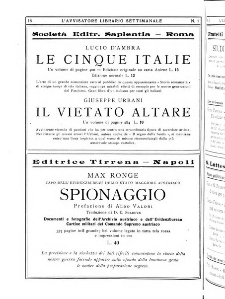 L'avvisatore librario settimanale bollettino bibliografico