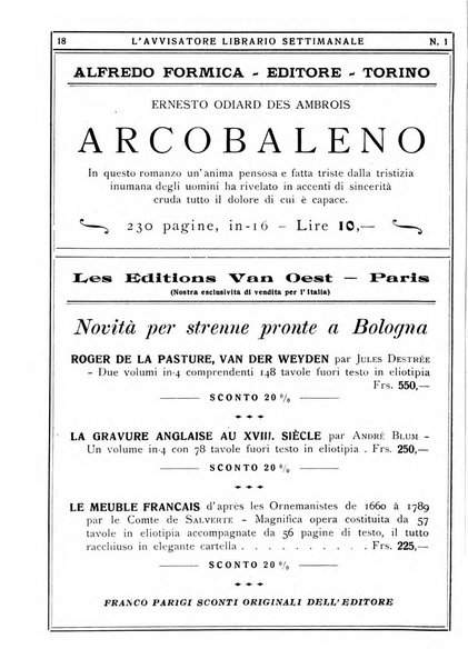 L'avvisatore librario settimanale bollettino bibliografico