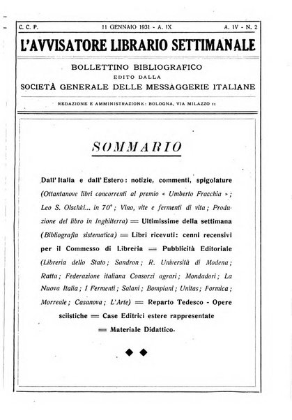 L'avvisatore librario settimanale bollettino bibliografico