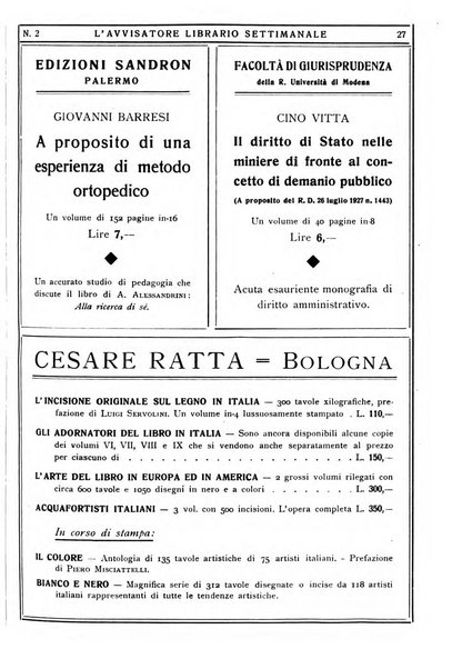 L'avvisatore librario settimanale bollettino bibliografico