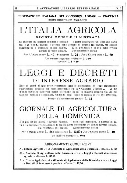 L'avvisatore librario settimanale bollettino bibliografico