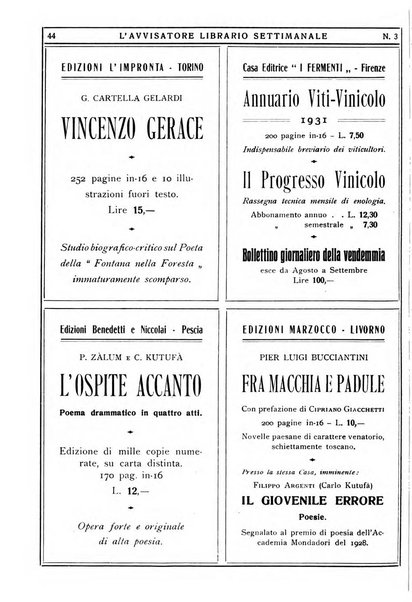 L'avvisatore librario settimanale bollettino bibliografico