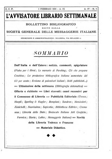 L'avvisatore librario settimanale bollettino bibliografico