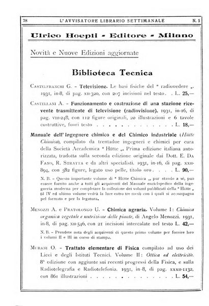 L'avvisatore librario settimanale bollettino bibliografico