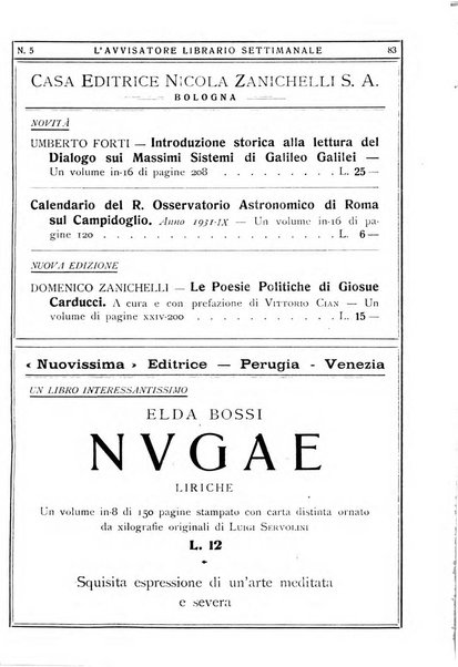 L'avvisatore librario settimanale bollettino bibliografico