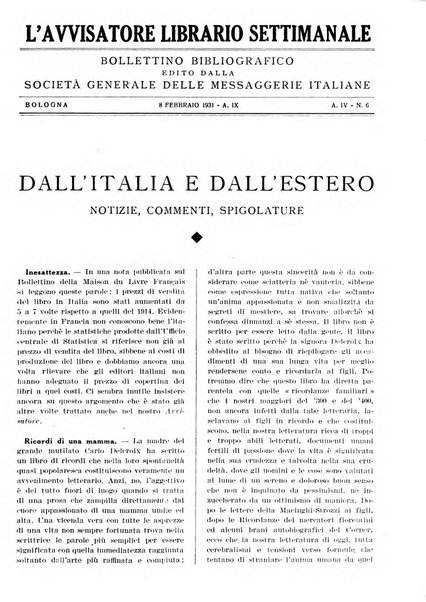 L'avvisatore librario settimanale bollettino bibliografico