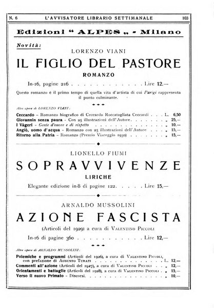 L'avvisatore librario settimanale bollettino bibliografico