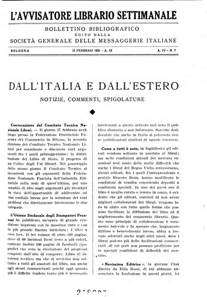 L'avvisatore librario settimanale bollettino bibliografico