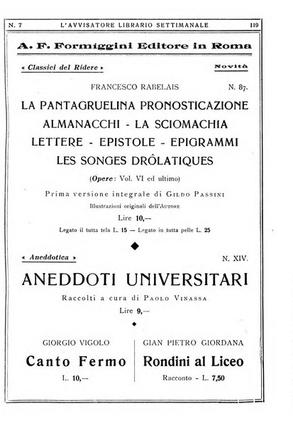 L'avvisatore librario settimanale bollettino bibliografico