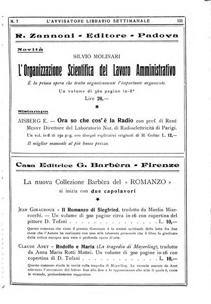 L'avvisatore librario settimanale bollettino bibliografico