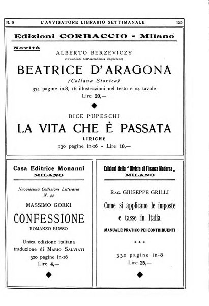 L'avvisatore librario settimanale bollettino bibliografico