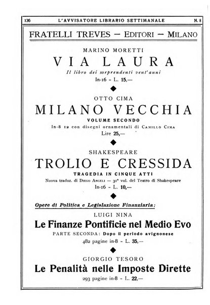 L'avvisatore librario settimanale bollettino bibliografico