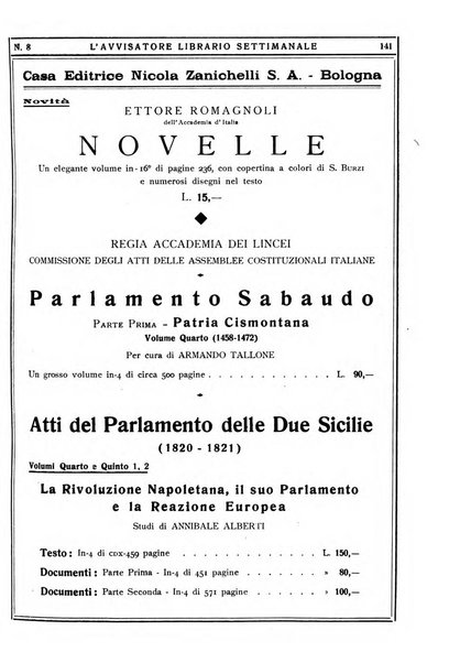 L'avvisatore librario settimanale bollettino bibliografico