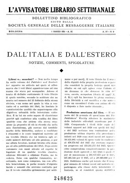 L'avvisatore librario settimanale bollettino bibliografico