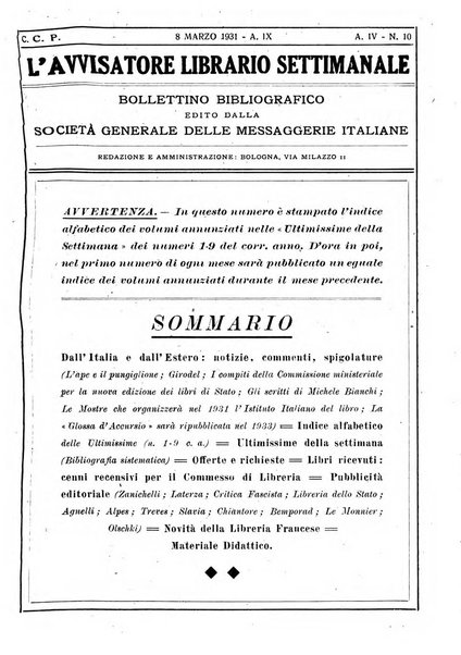 L'avvisatore librario settimanale bollettino bibliografico