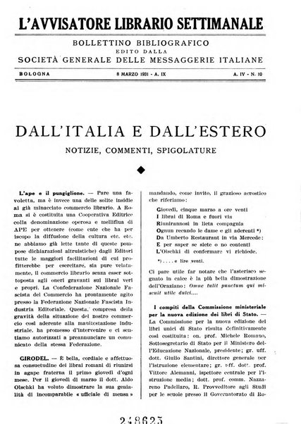 L'avvisatore librario settimanale bollettino bibliografico