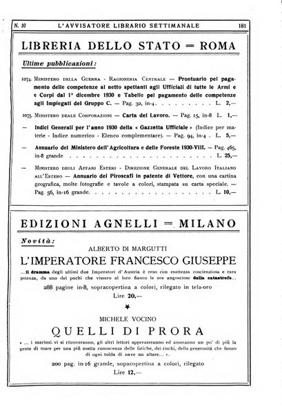 L'avvisatore librario settimanale bollettino bibliografico