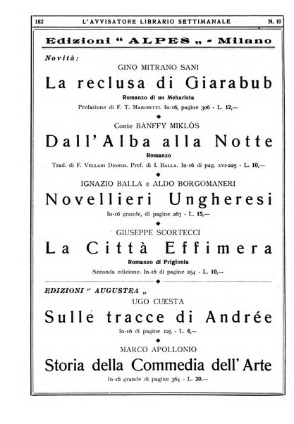 L'avvisatore librario settimanale bollettino bibliografico