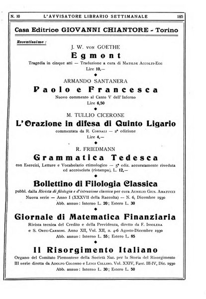 L'avvisatore librario settimanale bollettino bibliografico