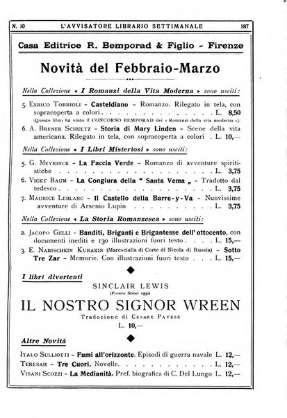 L'avvisatore librario settimanale bollettino bibliografico