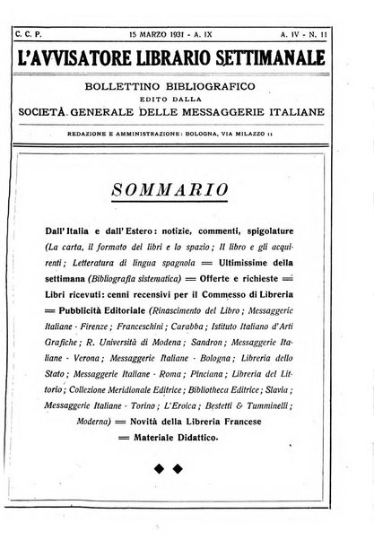 L'avvisatore librario settimanale bollettino bibliografico