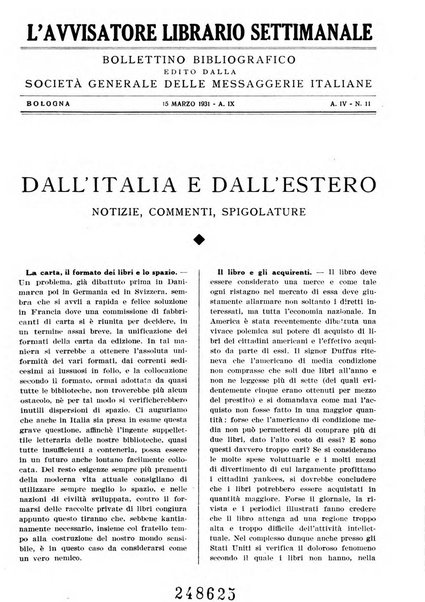 L'avvisatore librario settimanale bollettino bibliografico