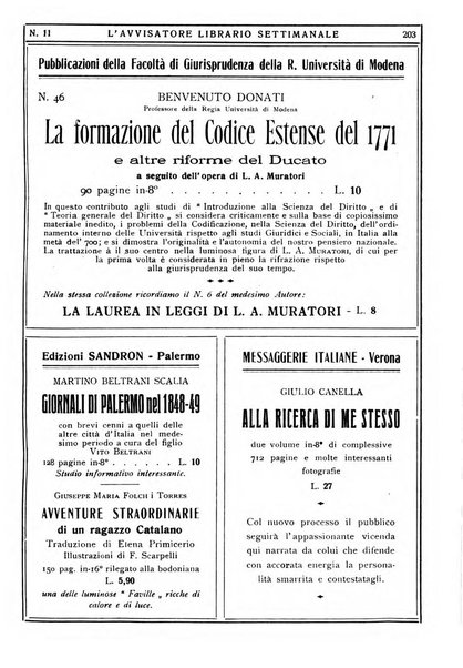 L'avvisatore librario settimanale bollettino bibliografico