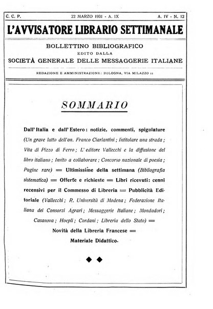 L'avvisatore librario settimanale bollettino bibliografico