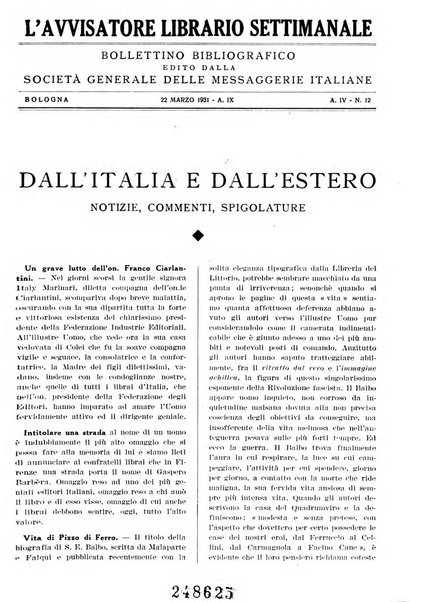 L'avvisatore librario settimanale bollettino bibliografico