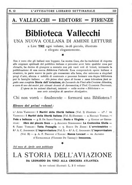 L'avvisatore librario settimanale bollettino bibliografico