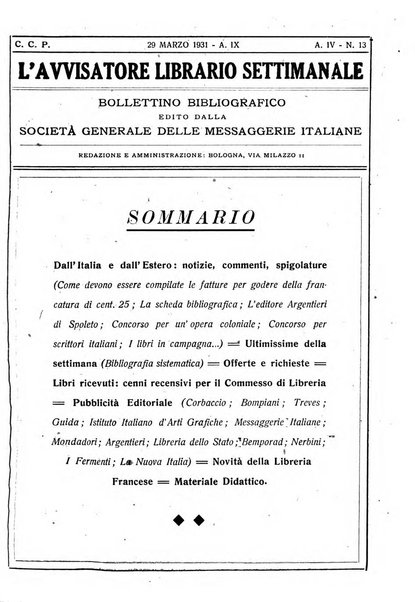 L'avvisatore librario settimanale bollettino bibliografico