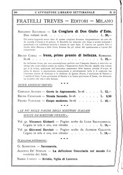 L'avvisatore librario settimanale bollettino bibliografico