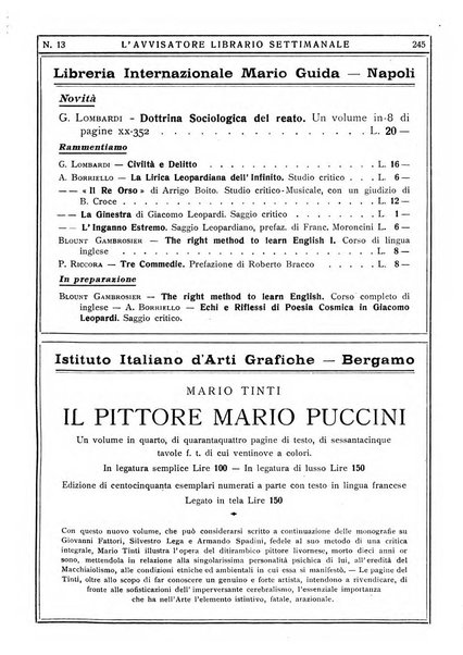 L'avvisatore librario settimanale bollettino bibliografico