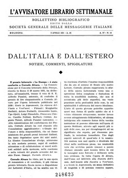 L'avvisatore librario settimanale bollettino bibliografico