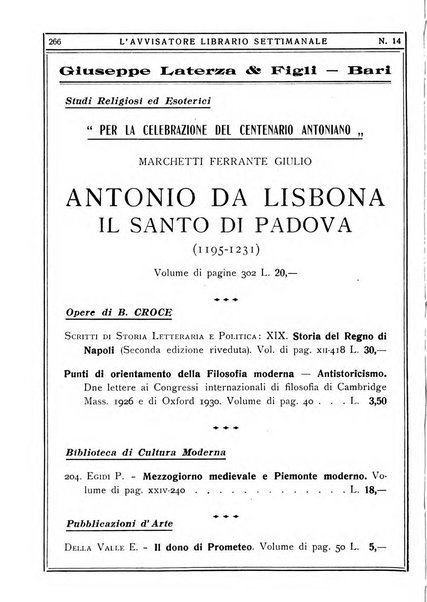 L'avvisatore librario settimanale bollettino bibliografico