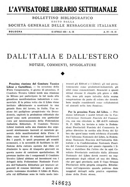 L'avvisatore librario settimanale bollettino bibliografico